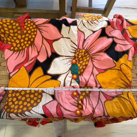 Farm Rio Colorful Sunflowers Midi Dress Pink Orange Floral Puff Sleeve L NWT - Picture 7 of 9